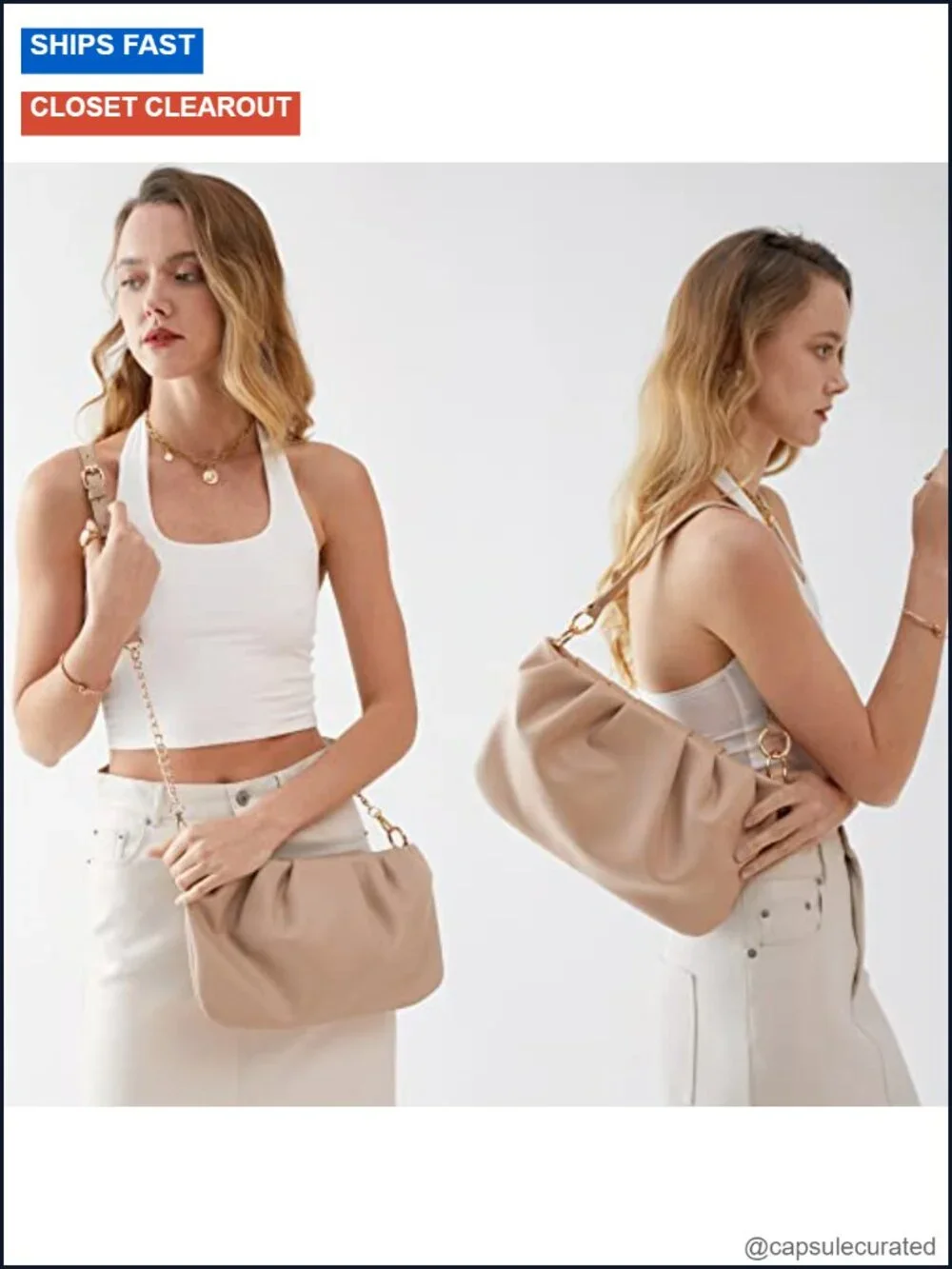 Ruched Hobo Shoulder Bag Cloud Pouch Convertible Clutch Soft Vegan Leather